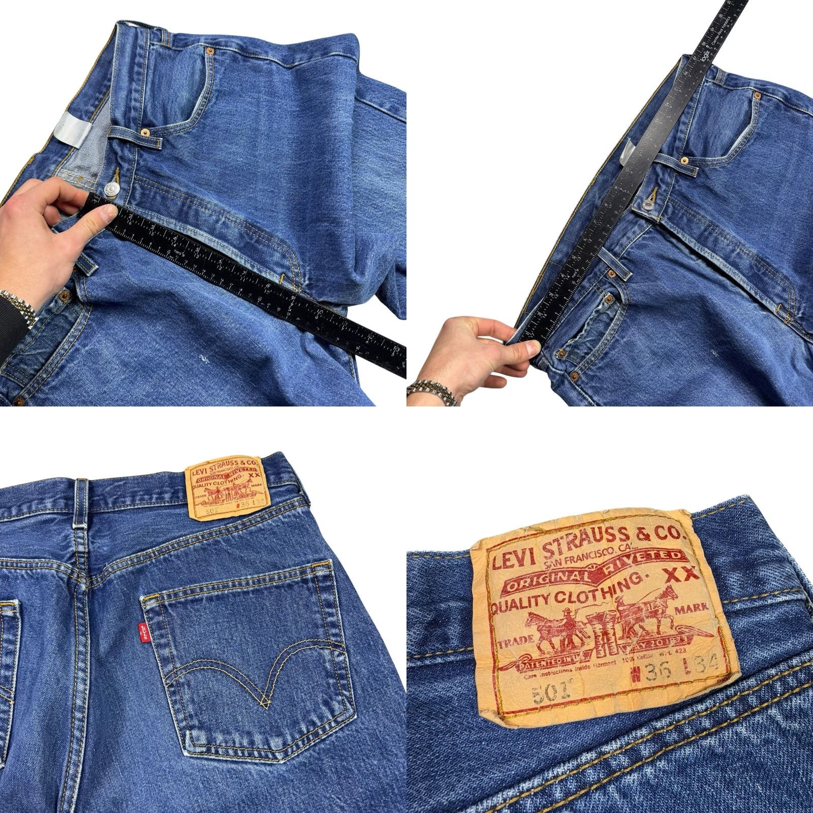 Levi's VINTAGE Levi's 501XX Jeans Men's 36x34 Straight Button Fly Distressed Grunge Blue Denim Five Pocket Jeans Mens Classic Straight Fit Size US 36 / EU 52 - 8 Thumbnail