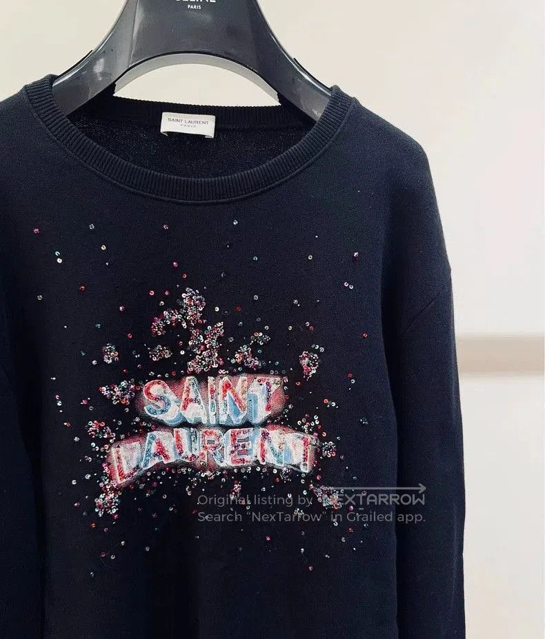Yves Saint Laurent YSL Black Gray Sequin Embellished Sweatshirt Size US XS / EU 42 / 0 - 2 Thumbnail
