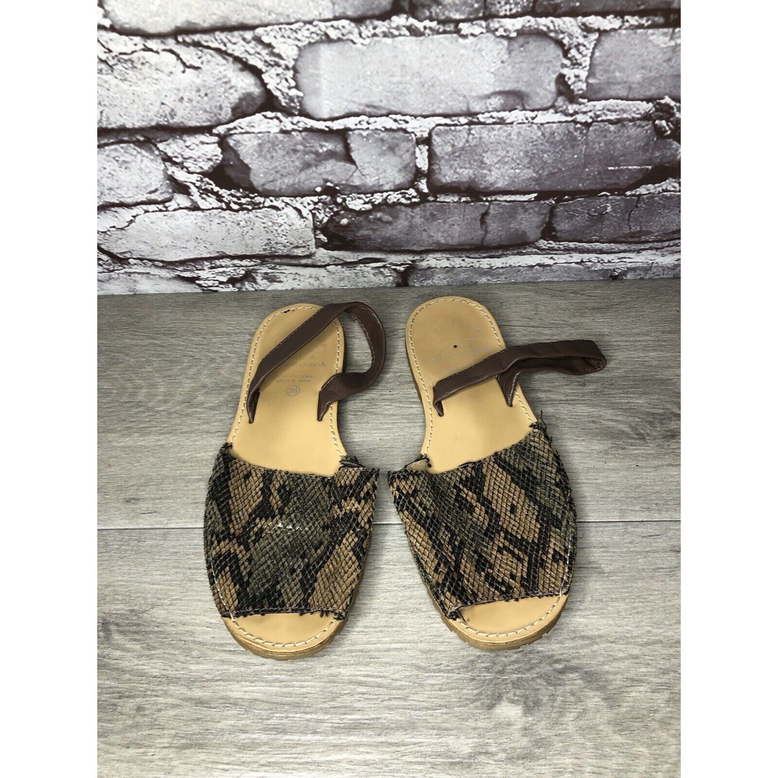 Other AVARCA MENORQUINA Brown Leather Snake Slingback Sandals Wome Size US 7.5 / IT 37.5 - 10 Thumbnail