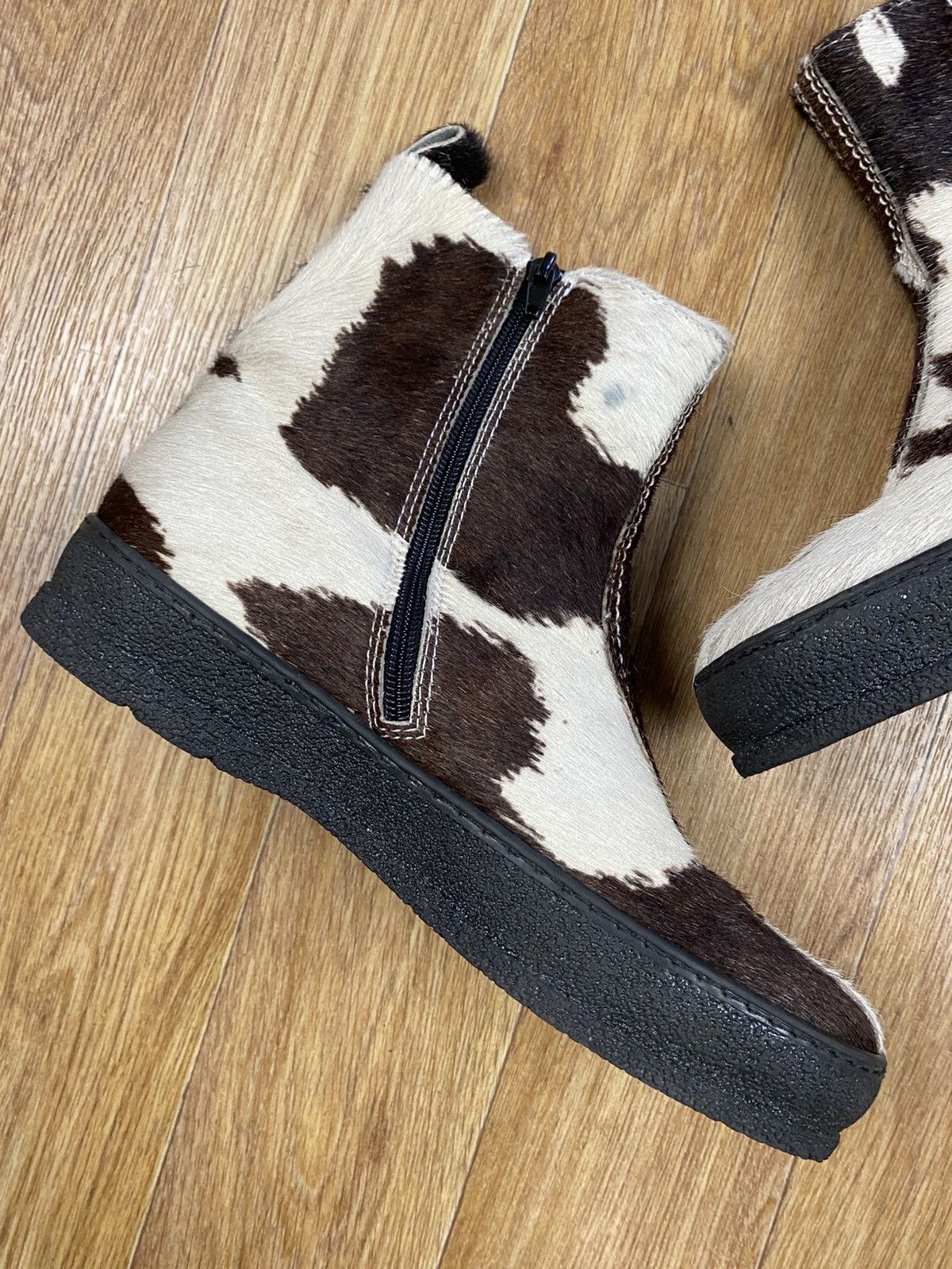 Designer × Vintage Ammann Sarnac Animal Print Cowhide Fur Ankle Rubber Boots Size US 9 / IT 39 - 6 Thumbnail