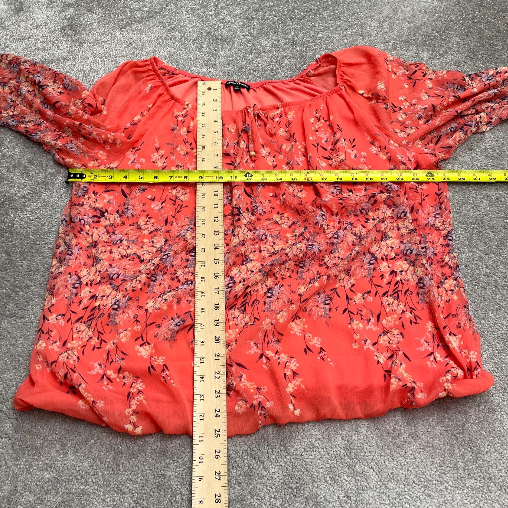 Vintage Sara Michelle Blouse Off Shoulder Womens 3X Orange Floral Long Sleeve Summer Top Size XXL / US 16-18 / IT 52-54 - 7 Thumbnail