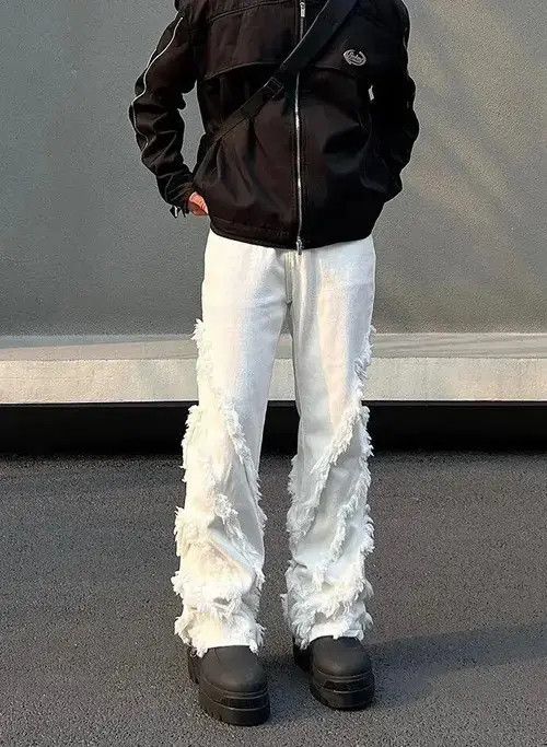 Jean Opium White Distressed Denim Jeans Size US 30 / EU 46 - 7 Thumbnail