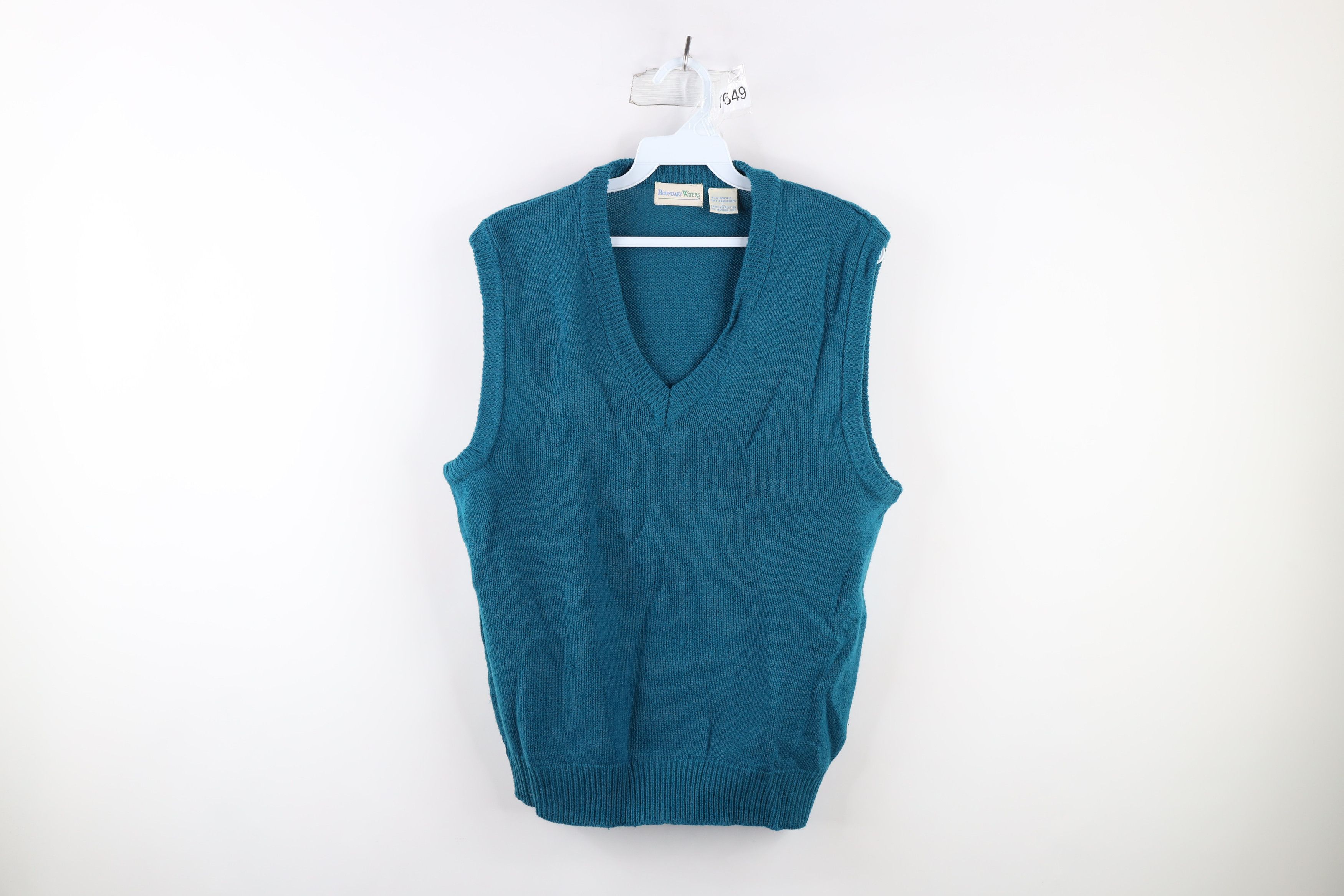 Vintage 90s Streetwear Knit V-Neck Sweater Vest Teal Blue