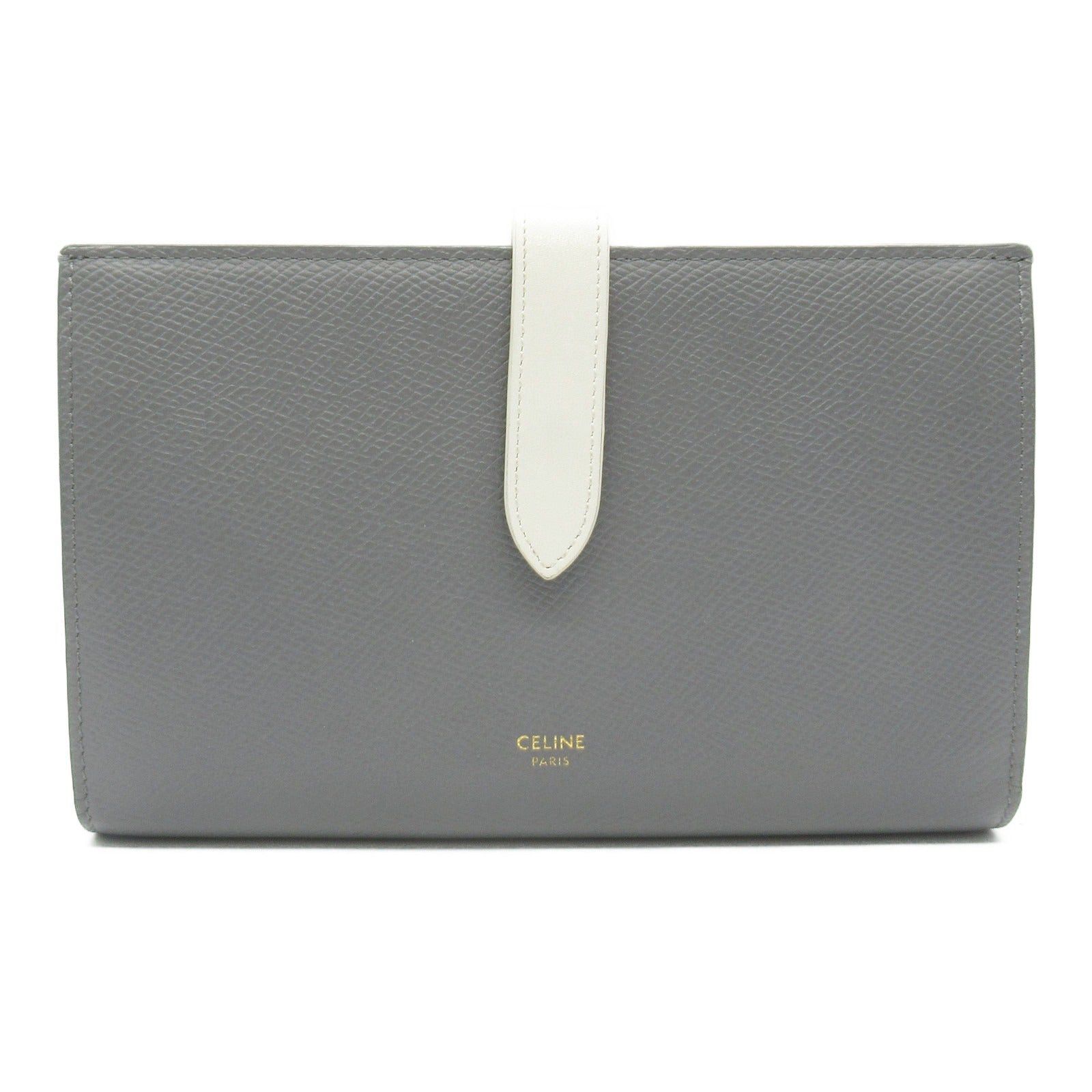 Celine Large Strap Wallet Bi-Fold Long Calfskin (Cowhide) Gray