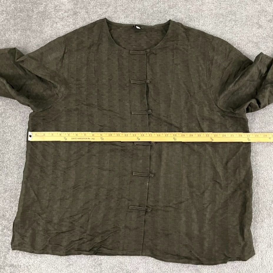 Eileen Fisher VINTAGE EILEEN FISHER Blouse Women's Plus Size 3X Long Sleeve Green Silk Linen Blend Top Casual Size XXL / US 16-18 / IT 52-54 - 5 Thumbnail