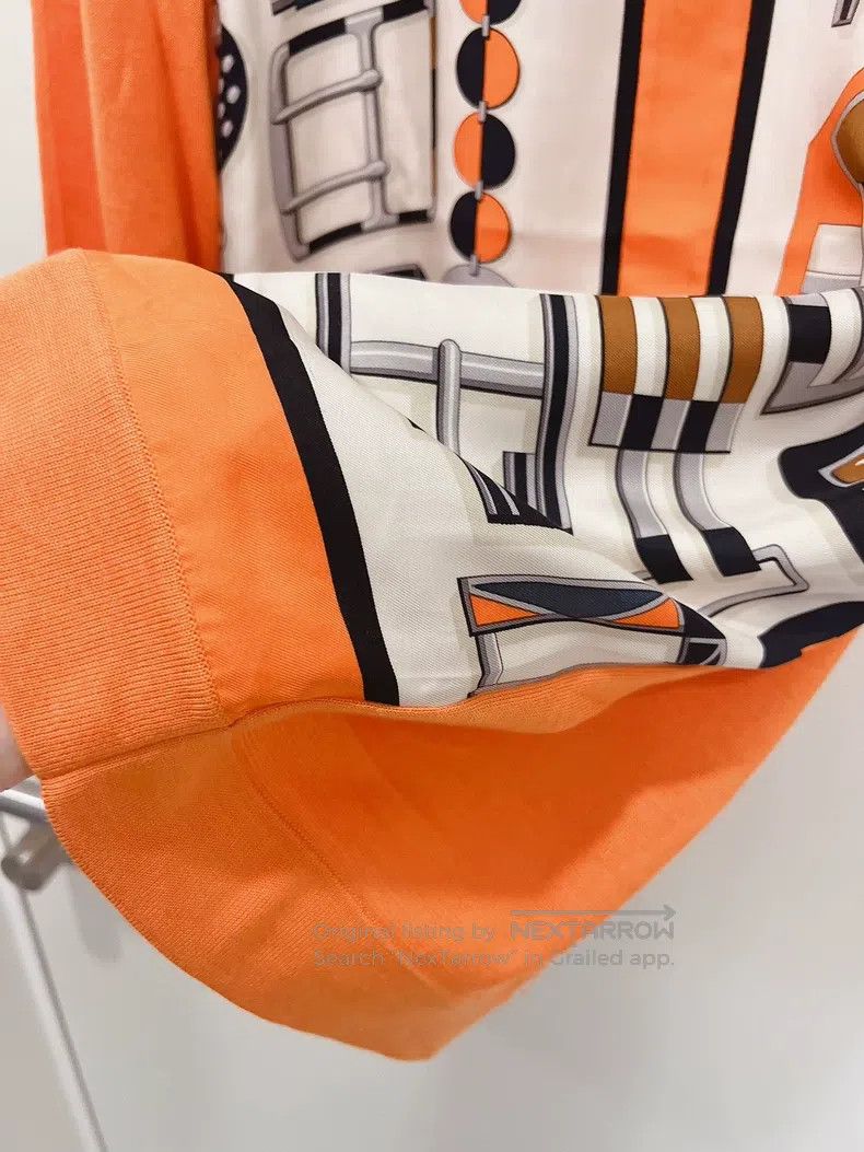 Hermes Hermes Bright Orange Silk Printed Mixed Knit Top Size XS / US 0-2 / IT 36-38 - 4 Thumbnail
