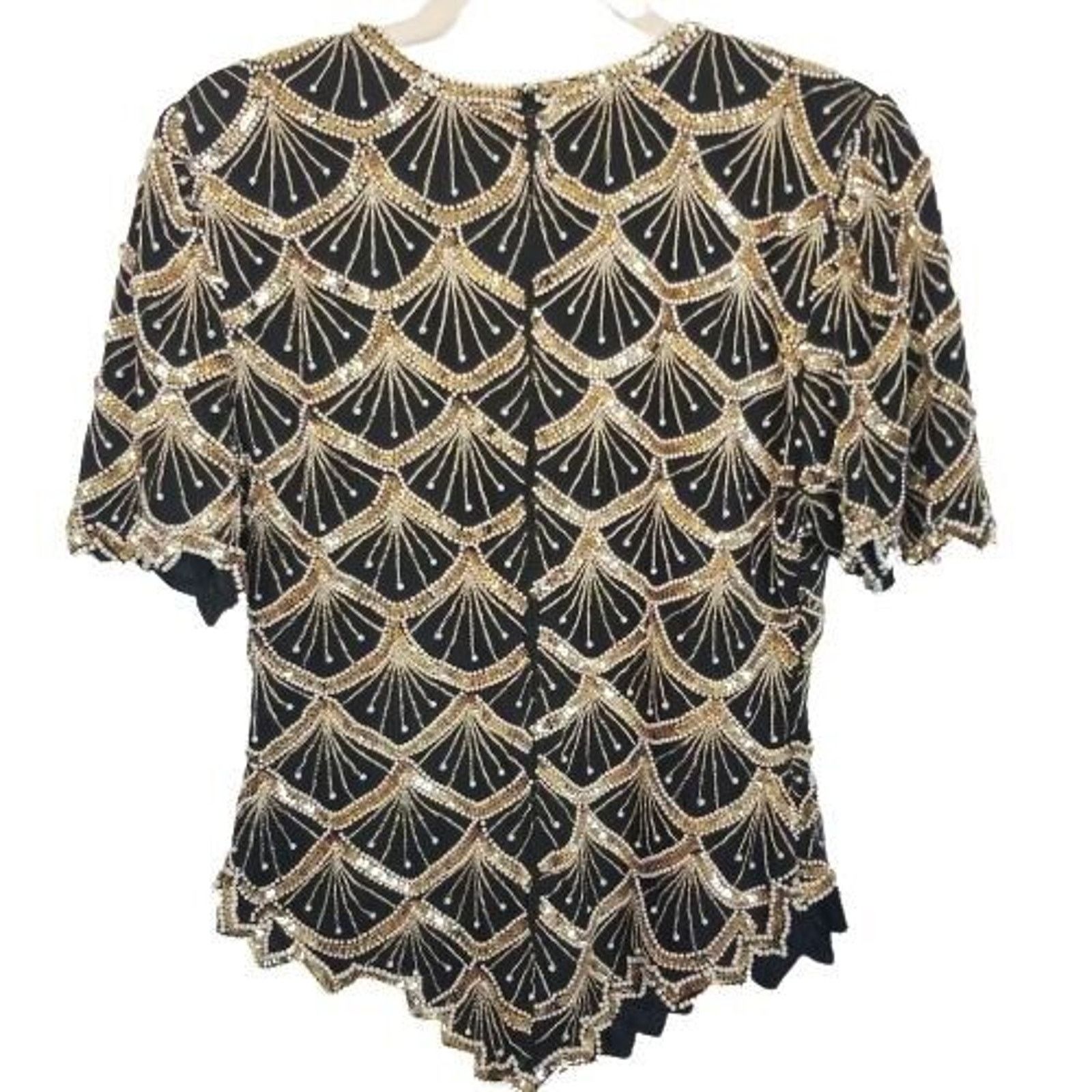 Vintage Laurence Kazar 80s Sequin Beaded SIlk Blouse Pearl Sz M Glam Size M / US 6-8 / IT 42-44 - 10 Thumbnail