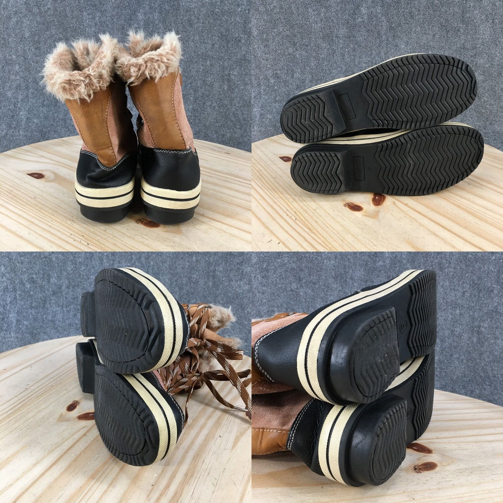 Vintage Universal Thread Boots Womens 9M Winter Snow Leather Lace Up Comfort Brown Blue Slip On? Size US 9 / IT 39 - 9 Thumbnail