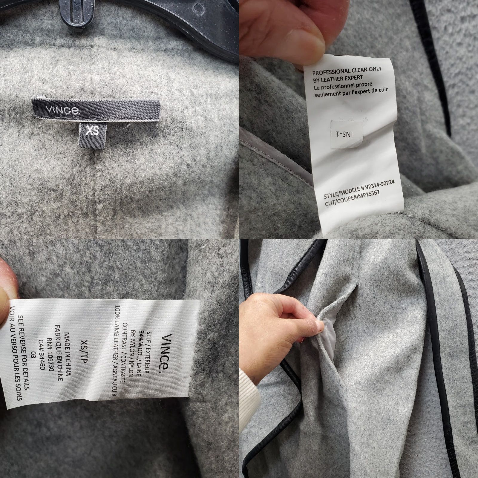 Vince Vince Wrap Coat Womens XS Gray Wool Blend Leather Trim Belted Waist Drape Front Size XS / US 0-2 / IT 36-38 - 8 Thumbnail