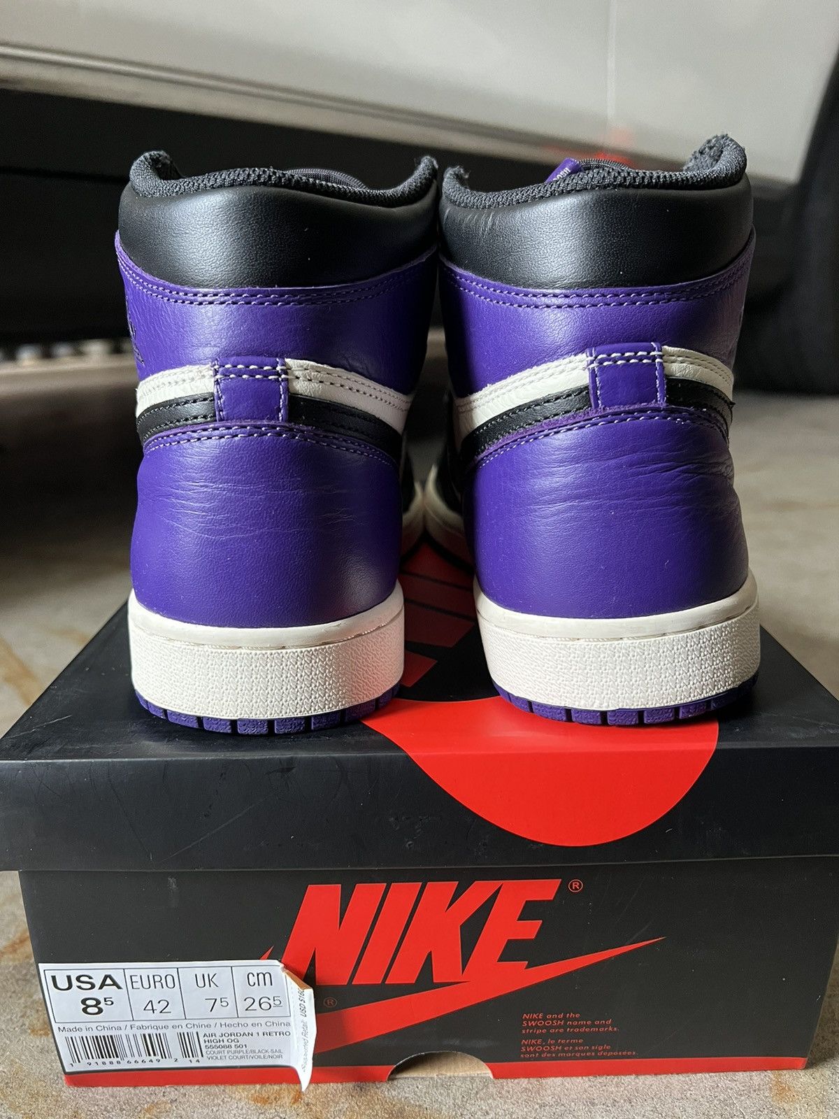 Jordan Brand Jordan 1 High Purple Toe Court Purple Size US 8.5 / EU 41-42 - 5 Thumbnail