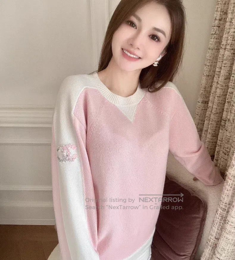 Chanel Chanel 24C pink logo sequin embroidery cashmere round-neck Size M / US 6-8 / IT 42-44 - 9 Thumbnail