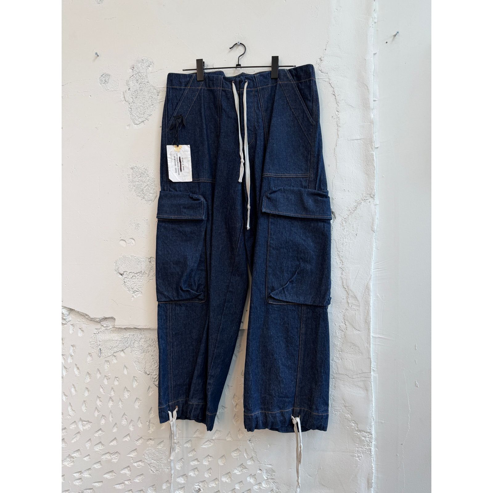 Greg Lauren SAMPLE Blue Washed Denim Wide Leg Cargo Pants