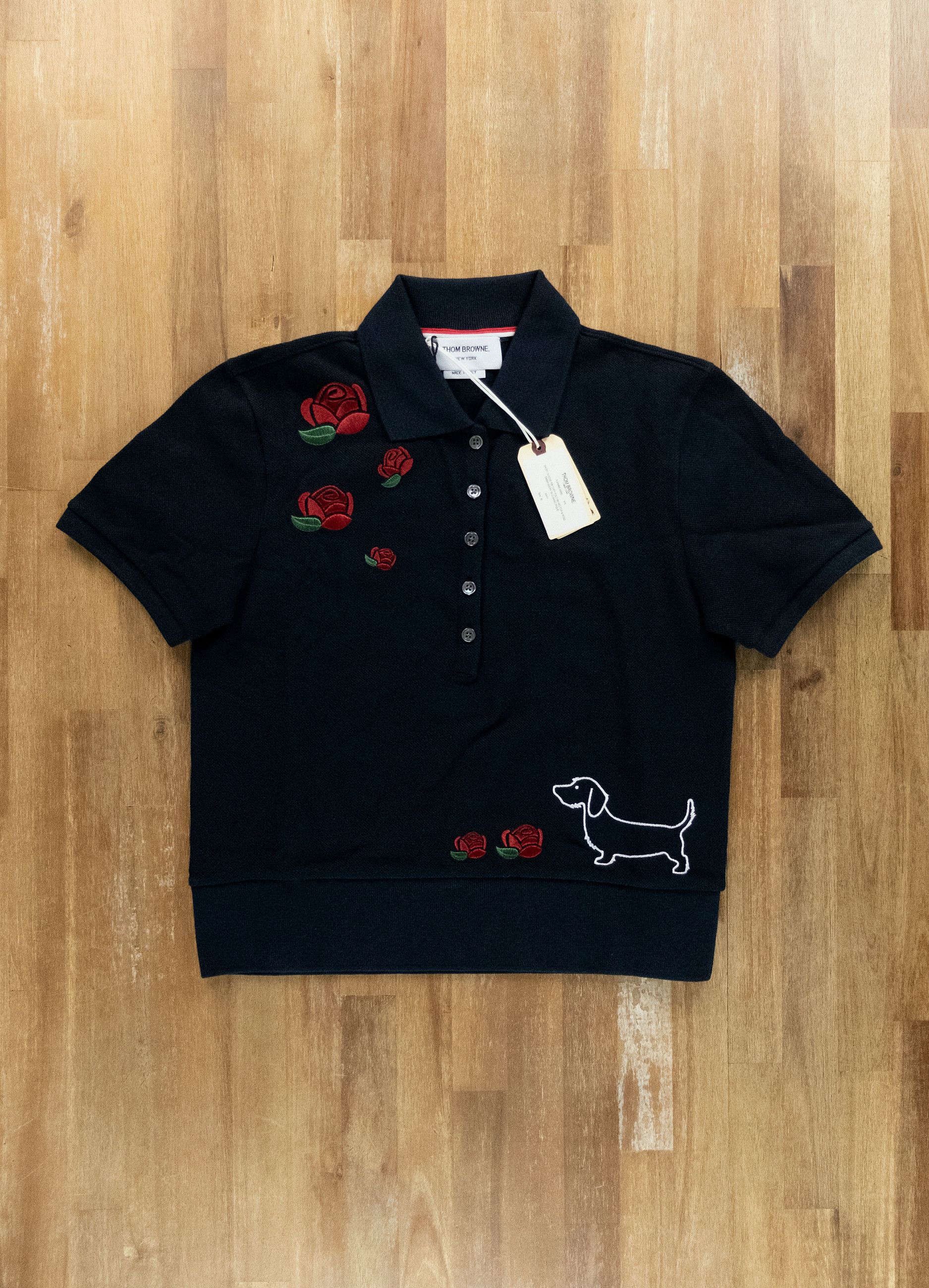 THOM BROWNE navy blue Hector & rose polo shirt Size 6 / 42