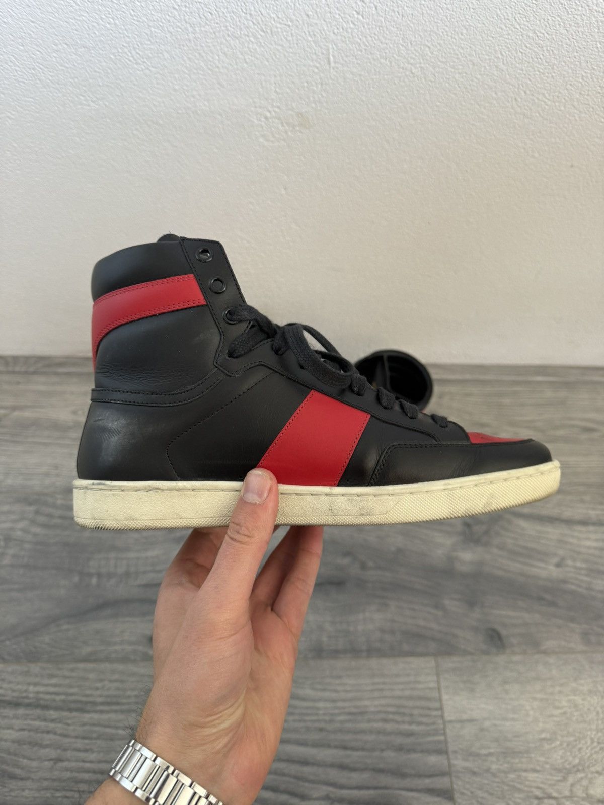 Saint Laurent Paris Saint Laurent Court Classic SL/10H Red & Black High-Tops Size US 6 / EU 39 - 6 Thumbnail