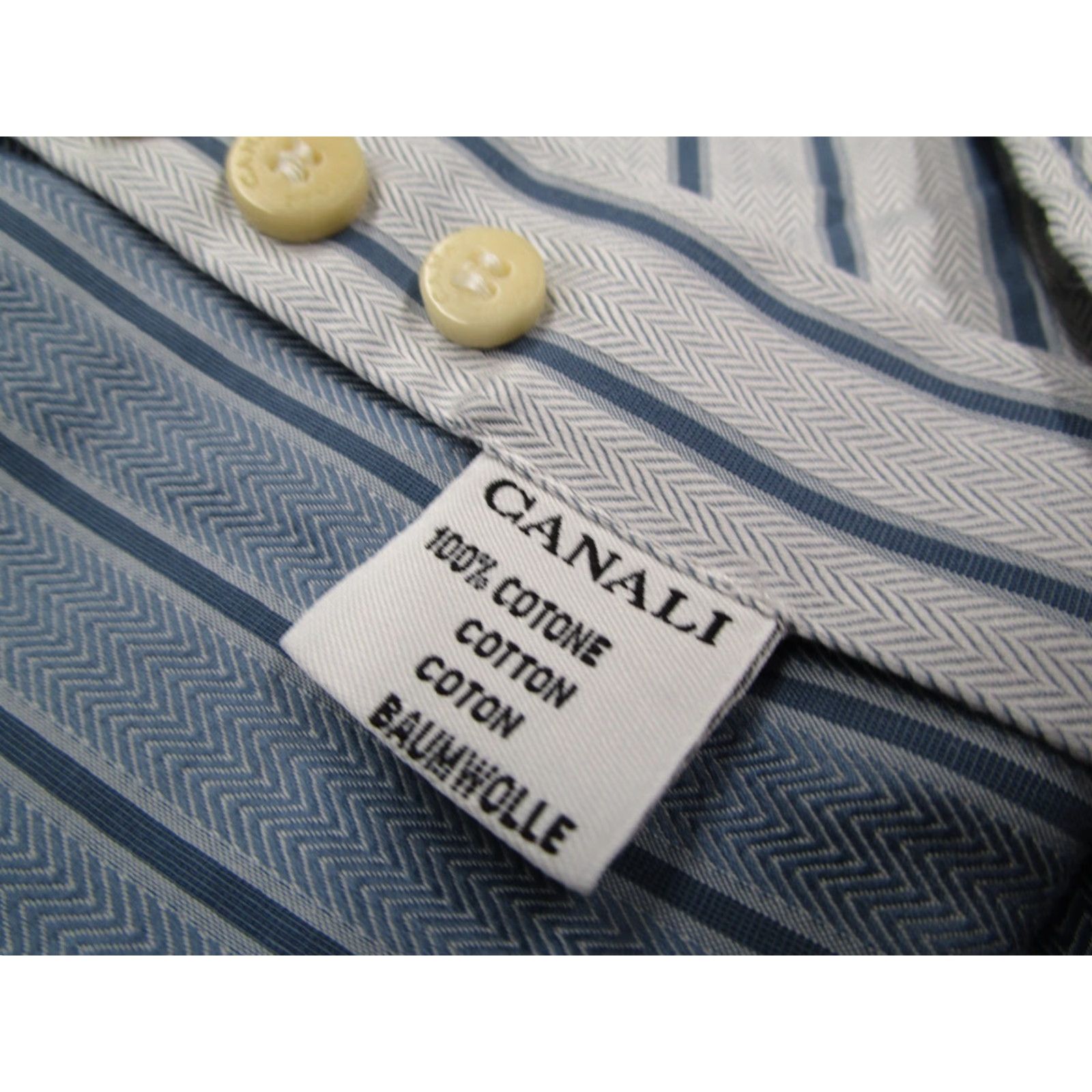 Canali CANALI Dress Shirt Men XL Blue Striped Button Up Long Sleeve Made in Italy Size 46R - 4 Thumbnail