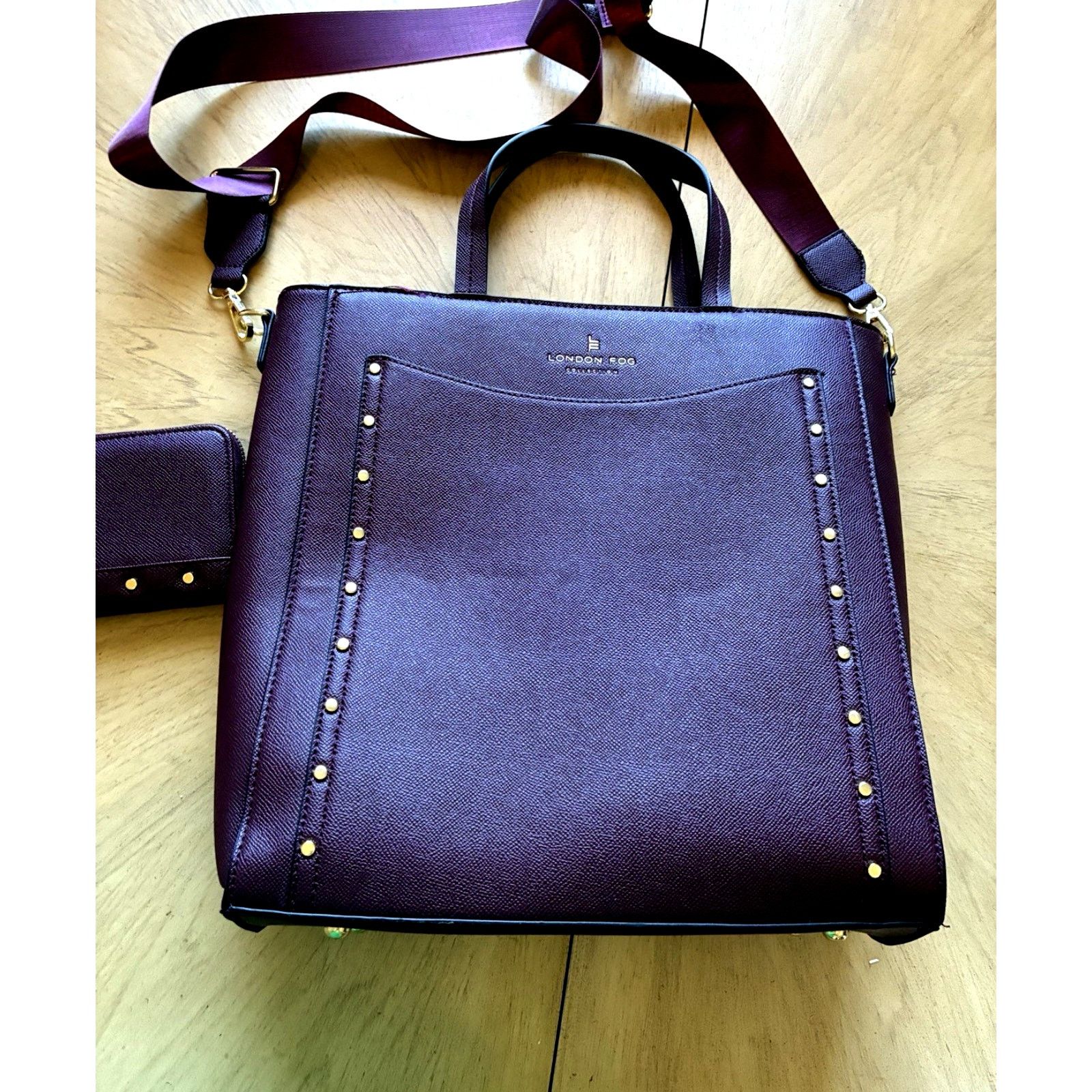London Fog London Fog Sofia Studded Tote Bag & Matching Wallet Plum Size ONE SIZE - 2 Thumbnail