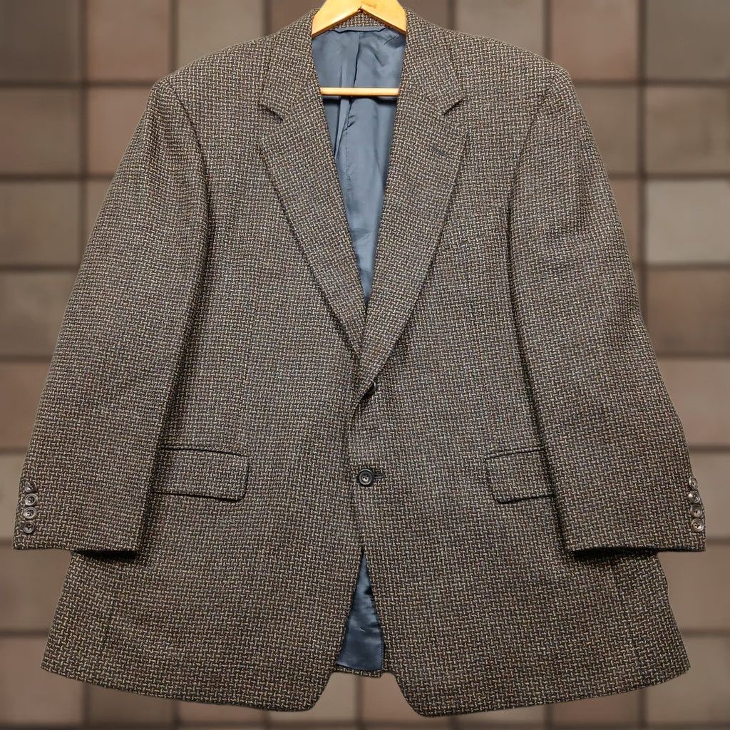 Vintage Hickey Freeman Wool Blazer Mens 46R Brown Houndstooth Van Boven Collection - Size 46 - Classic Sport Coat Size 46R - 1 Thumbnail