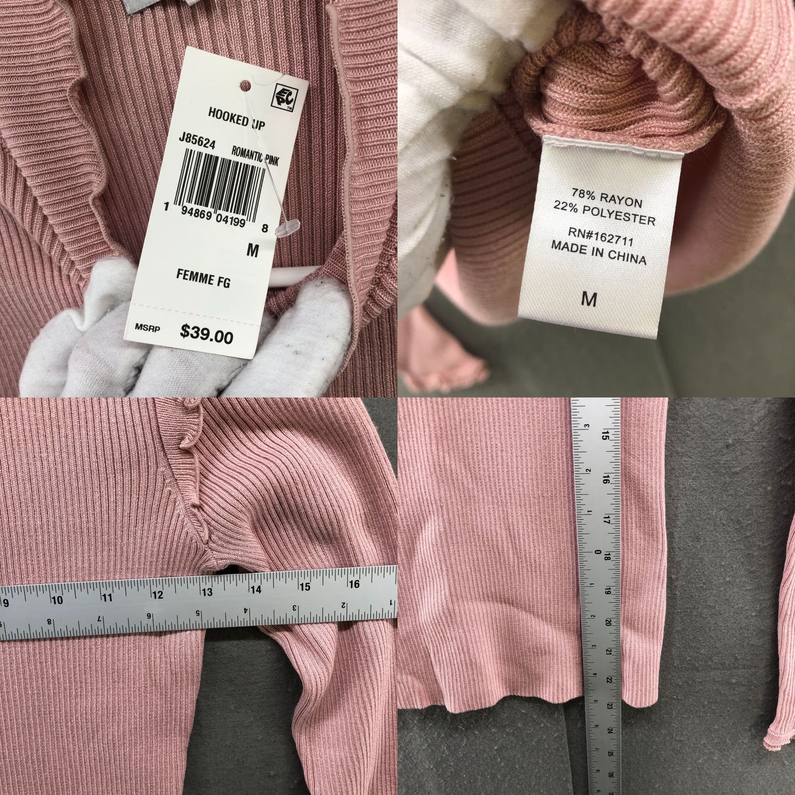 Vintage Hooked Up by IOT Sweater Womens M Pink Mock Neck Ribbed Fitted Ruffle Pullover Knit Stretch NWT Solid Size M / US 6-8 / IT 42-44 - 8 Thumbnail