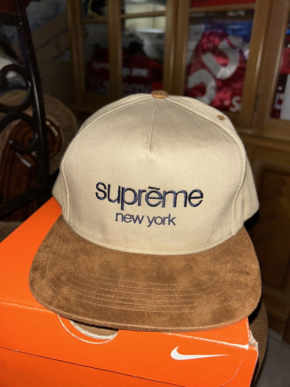 Supreme Classic Logo 2 Tone 5 Panel Burgundy Hat Cap New York