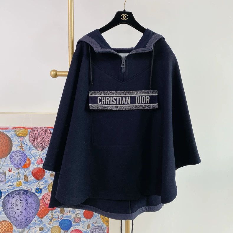 Dior Dior Dark blue wool cloak coat Size S / US 4 / IT 40 - 1 Thumbnail