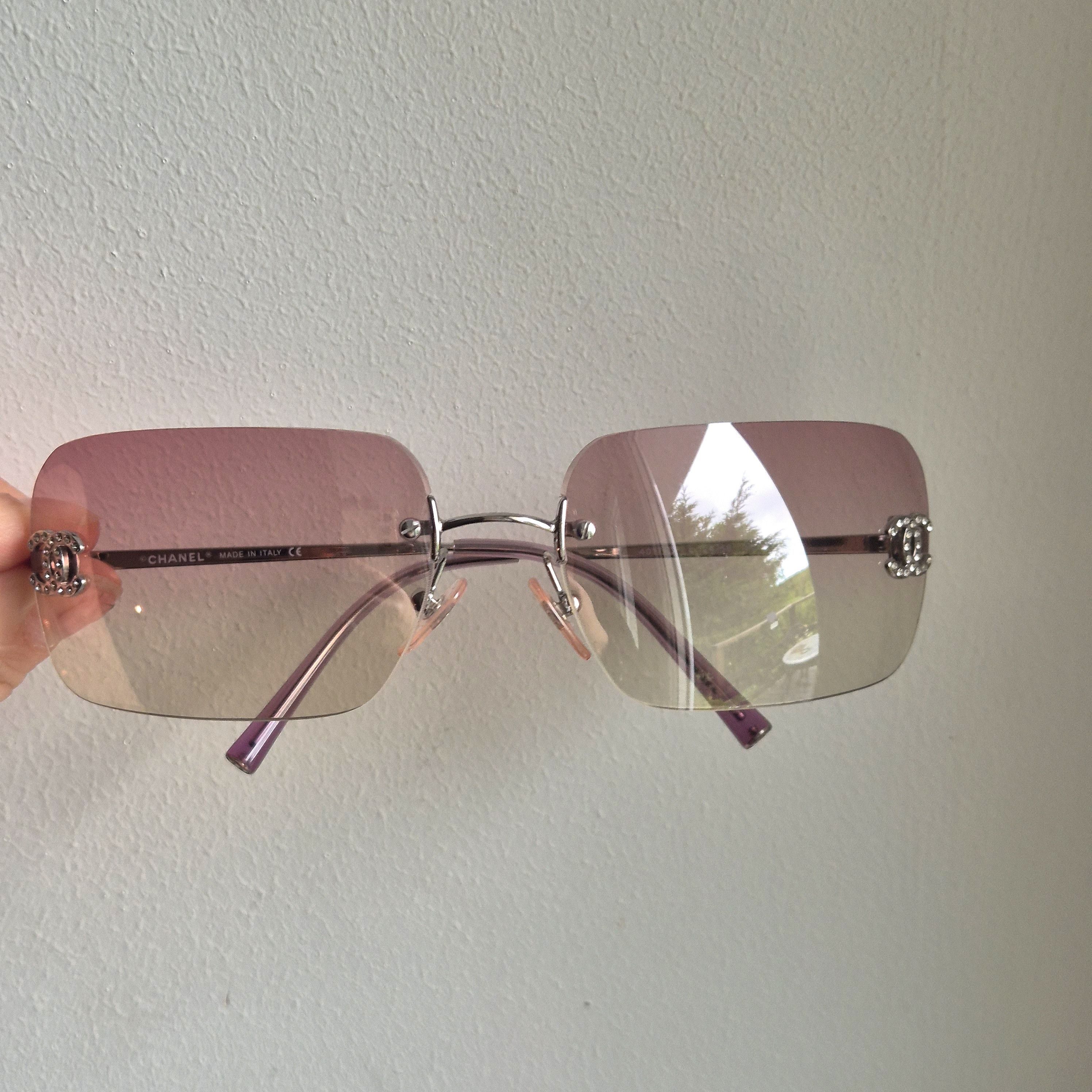 Chanel Chanel Pink Swarovski Crystal CC Logo Rimless Sunglasses Size ONE SIZE - 1 Thumbnail