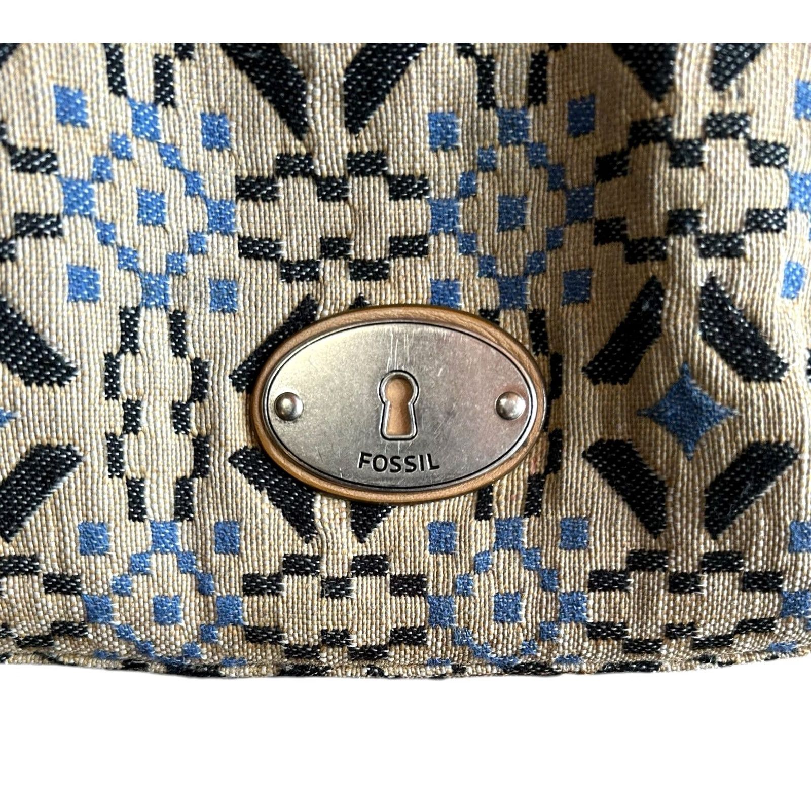 Fossil Fossil Marlow Satchel Fabric Leather Black Blue Accent Purse Handbag Women’s Size ONE SIZE - 5 Thumbnail