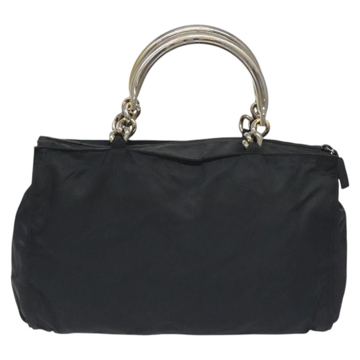 PRADA Hand Bag Nylon Black Gold