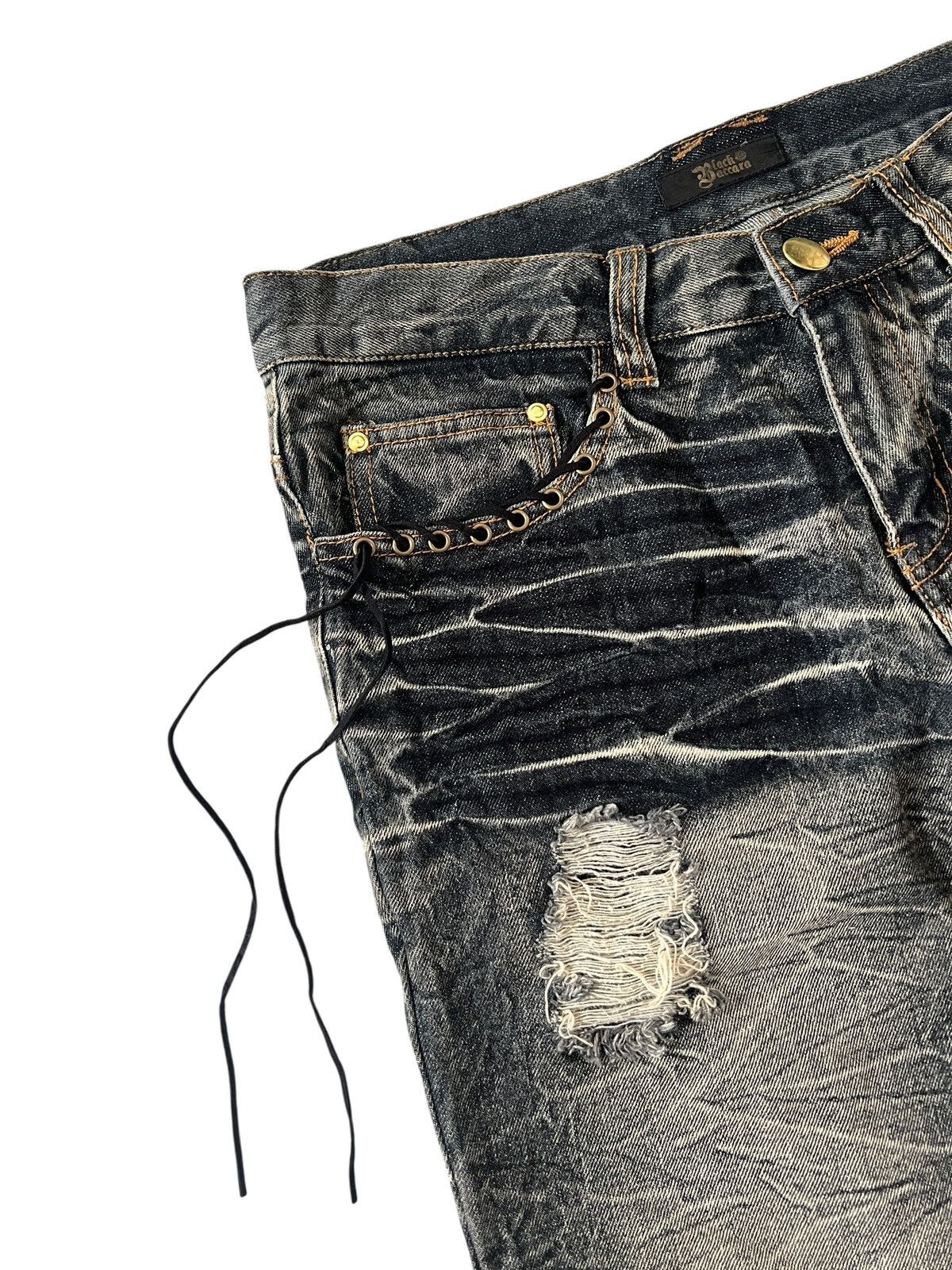 Obelisk Black Baccara 🇯🇵 Lace Distreessed Flare Denim Size US 33 - 5 Thumbnail