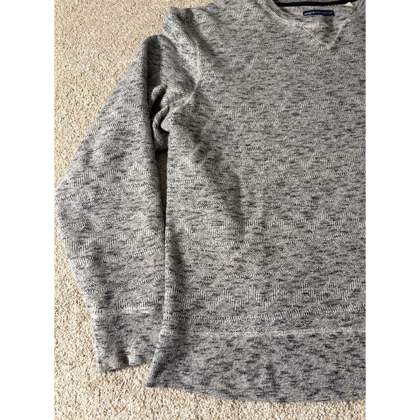 Levi's Levi's Made & Crafted Sweater Mens Large Gray Herringbone Knit Crewneck Pullover Size US L / EU 52-54 / 3 - 2 Thumbnail