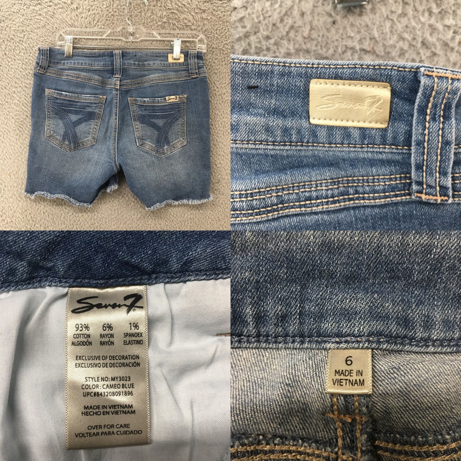 Vintage Seven7 Cut Off Shorts Womens 6 Blue Distressed Denim High Rise Zip Fly Raw Hem Size 28" / US 6 / IT 42 - 8 Thumbnail