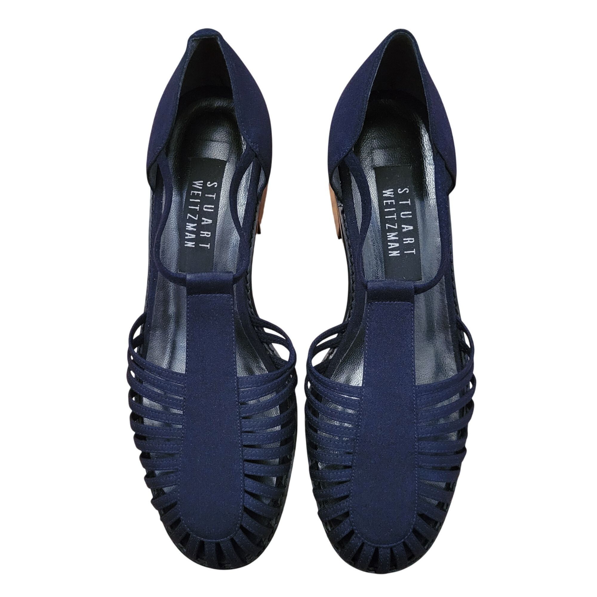Stuart Weitzman Stuart Weitzman Navy Blue Leather Caged Sandals Heels 6B Pro Size US 6 / IT 36 - 2 Thumbnail