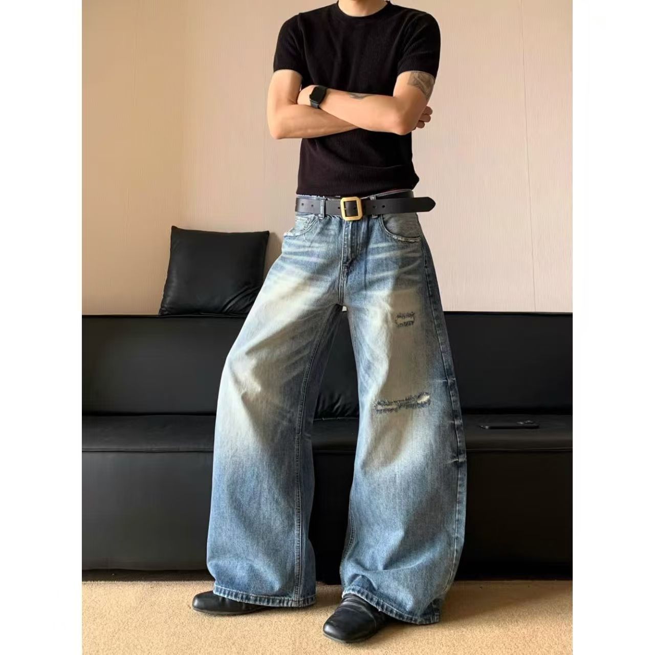 Vintage Men's blue washed vintage distressed jeans y2k Size US 32 / EU 48 - 2 Thumbnail