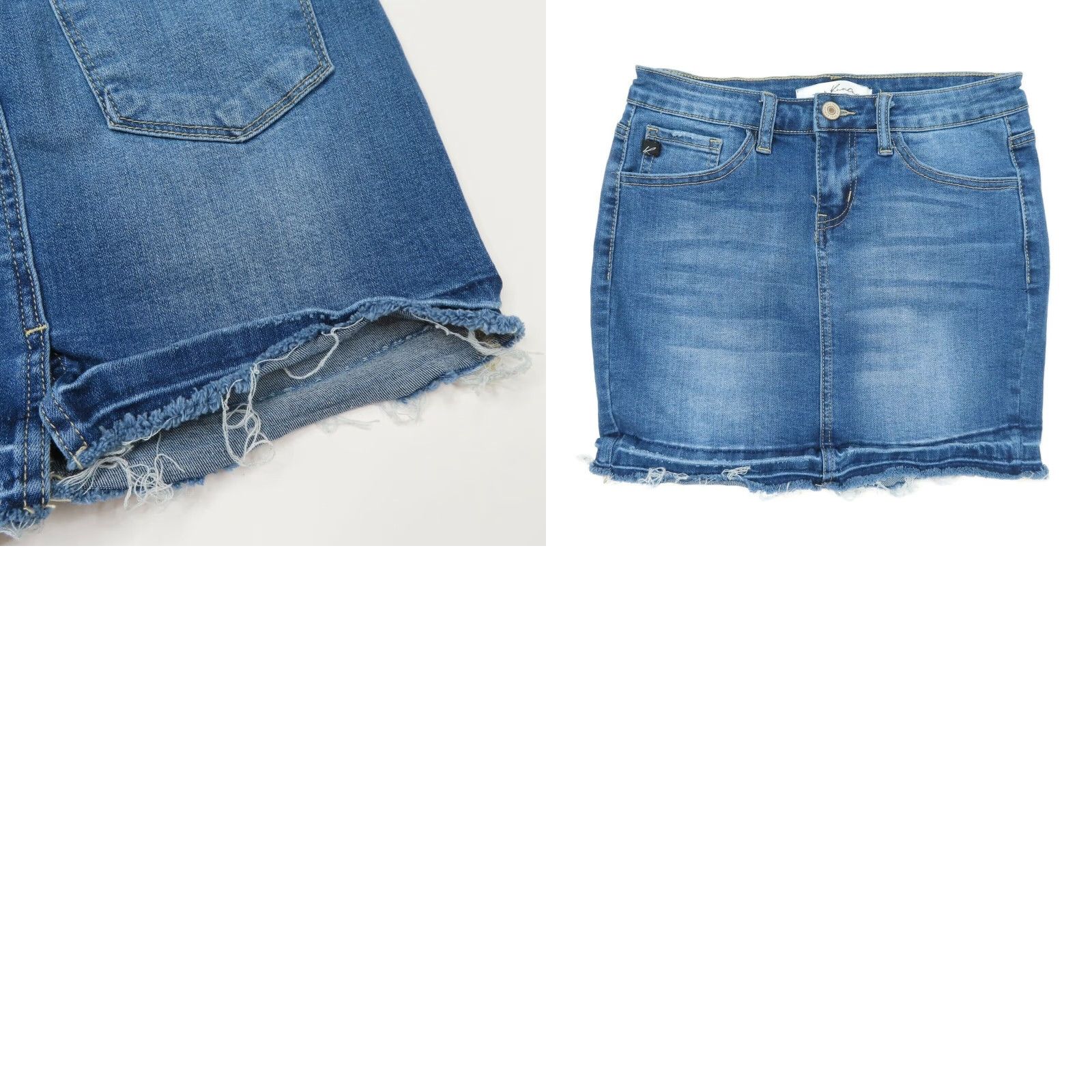 Vintage KanCan Skirt Women Juniors 1 KC6062M Medium Blue Wash Distressed Raw Hem Denim Jean Short Straight & Pencil Vintage No N/A Size 25" / US 0 / IT 36 - 8 Thumbnail