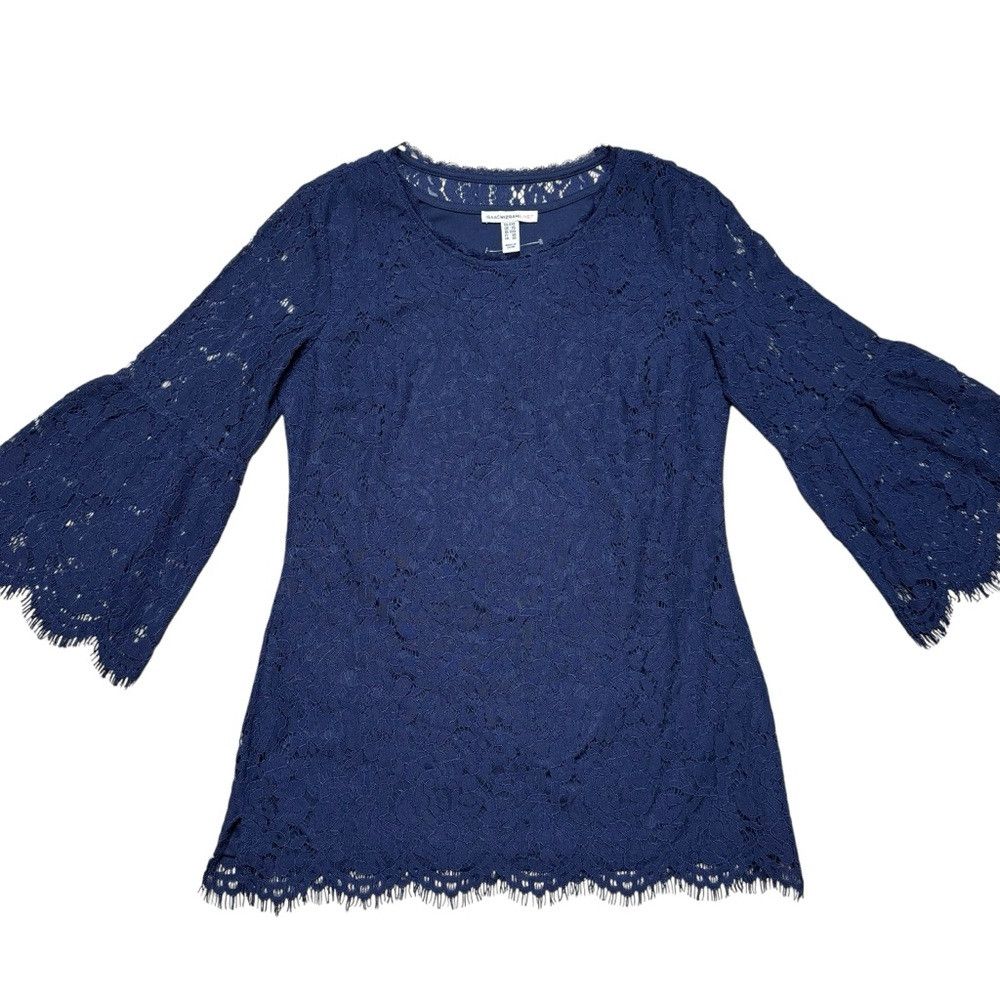 Isaac Mizrahi NWT New Isaac Mizrahi Floral Lace 3/4 Bell Sleeve Navy Tuni Size XXS / US 00 / IT 34 - 6 Thumbnail