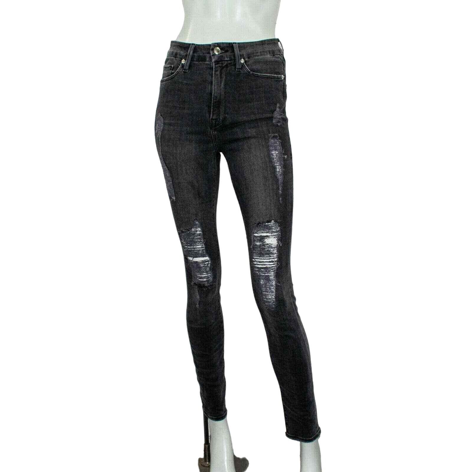 Good American GOOD AMERICAN Good Waist Denim Jeans Destressed Ripped Wash Size 26" / US 2 / IT 38 - 1 Thumbnail