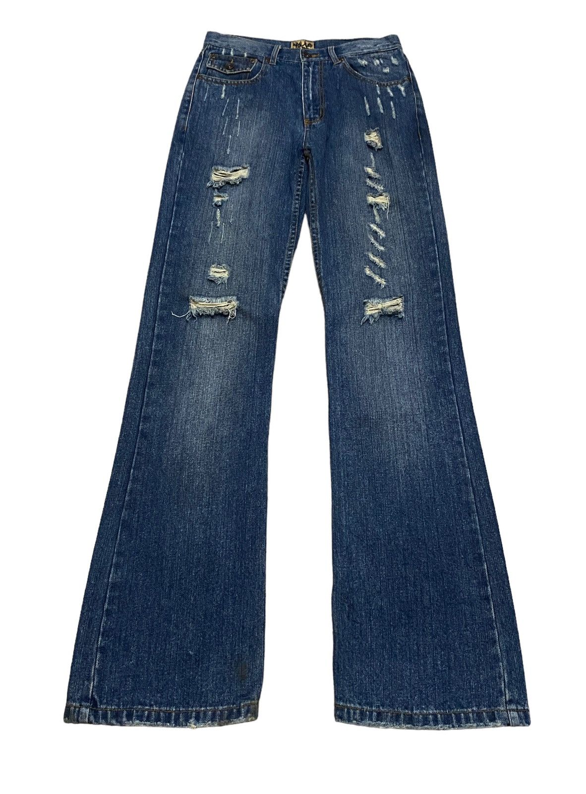 image of Design Vintage Nylaus Flared Distressed Jeans 2000S in Denim, Men's (Size 30)