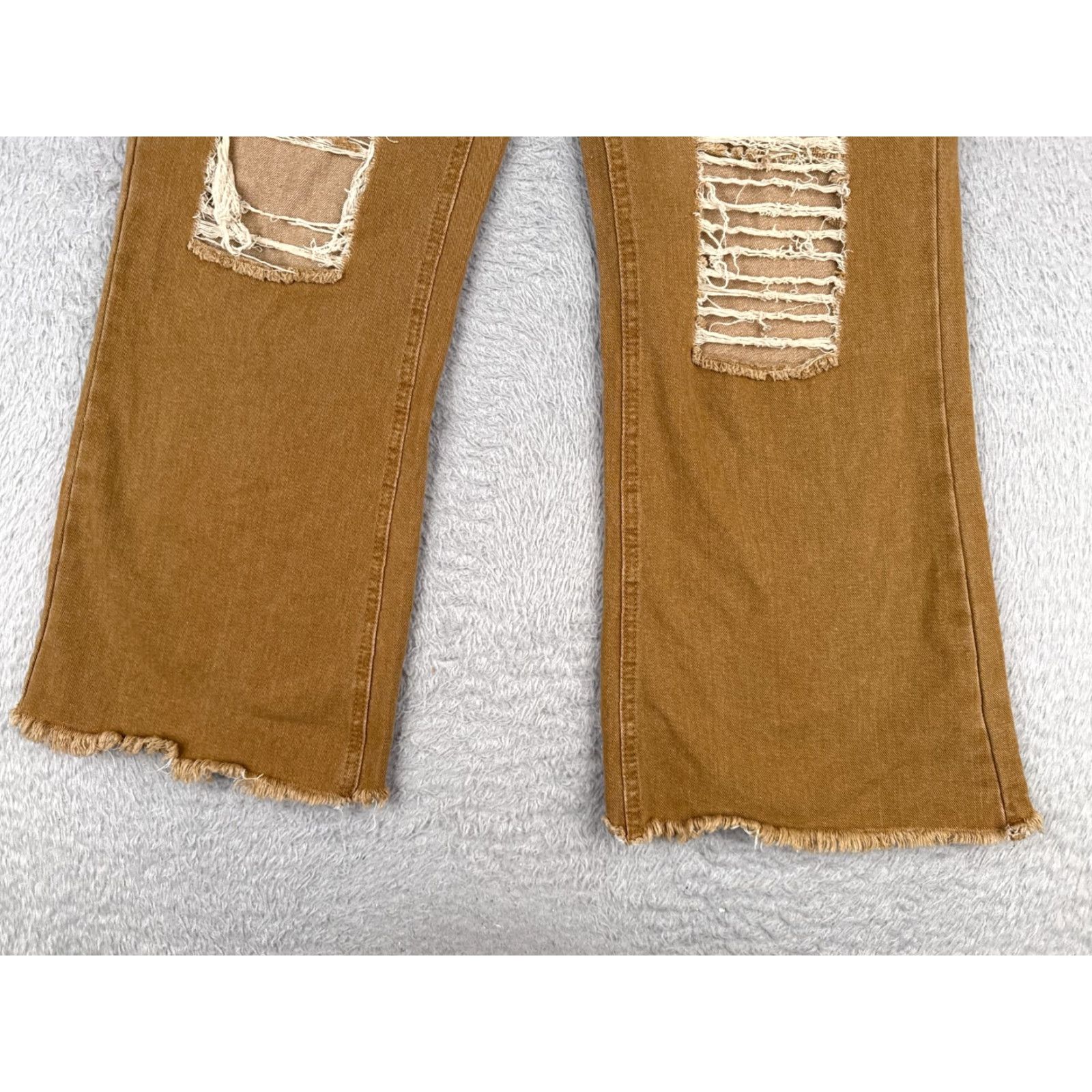 Vintage Jeans Women 31 Brown Khaki Distressed Denim Wide Leg High Rise Cotton 31x25 Size 24" / US 00 / IT 34 - 2 Thumbnail