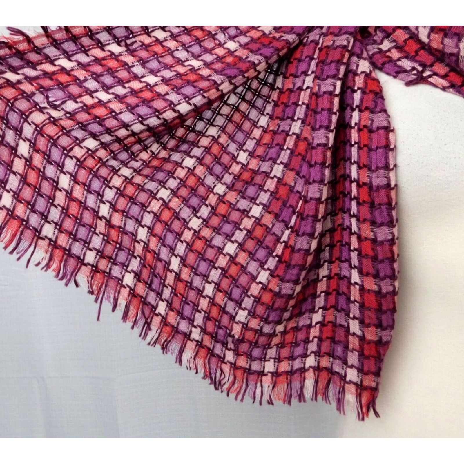 Vintage INC International Concepts Scarf Red Houndstooth Patchwork Fringe Oversize Rectangle Womens Size ONE SIZE - 3 Thumbnail