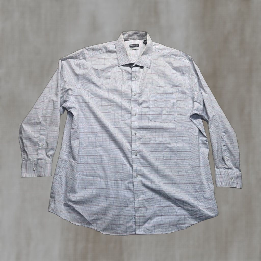 Van Heusen Van Heusen Shirt Mens XL White Checkered Button-Up Long Sleeve Size US XL / EU 56 / 4 - 1 Thumbnail