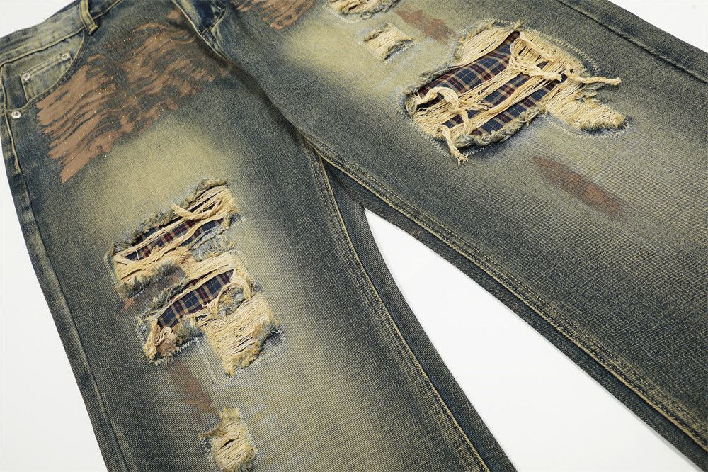 Vintage Heavy-duty washed hippie flared ink-splashed ripped jeans Size US 32 / EU 48 - 4 Thumbnail