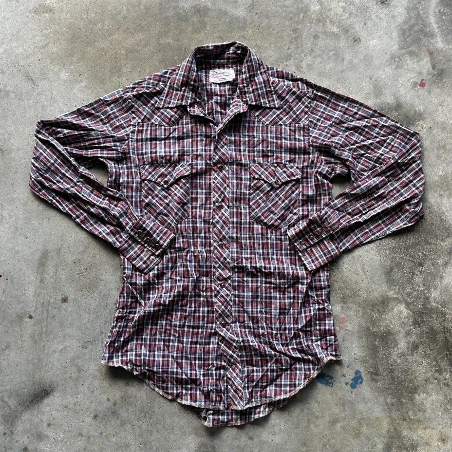 Wrangler Vintage 70s Wrangler Western Plaid Ruby Snap Button Shirt Size US M / EU 48-50 / 2 - 1 Thumbnail