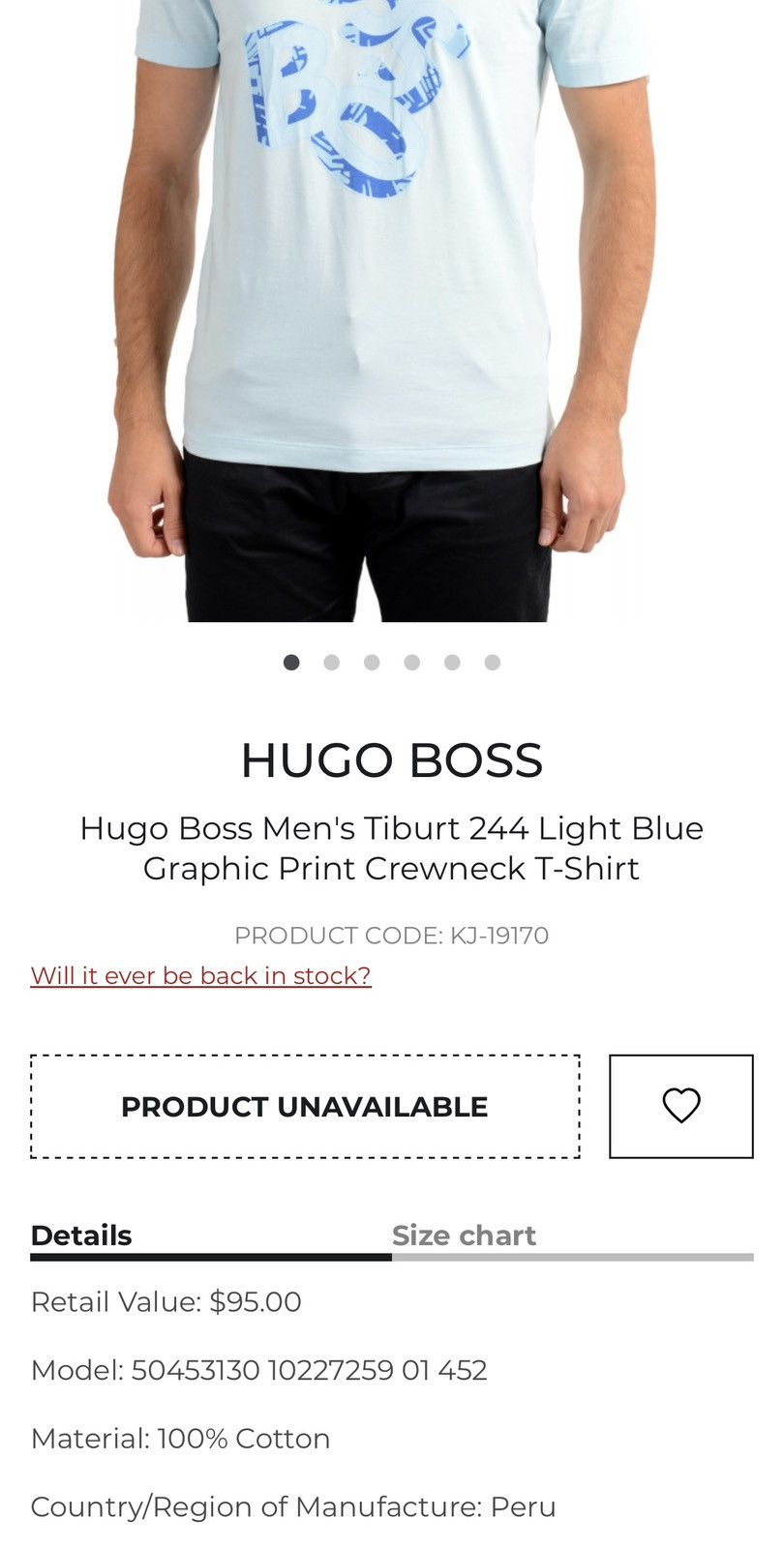 Hugo Boss Hugo Boss Tiburt 244 Light Blue Graphic Men's Large T-Shirt Size US L / EU 52-54 / 3 - 11 Thumbnail