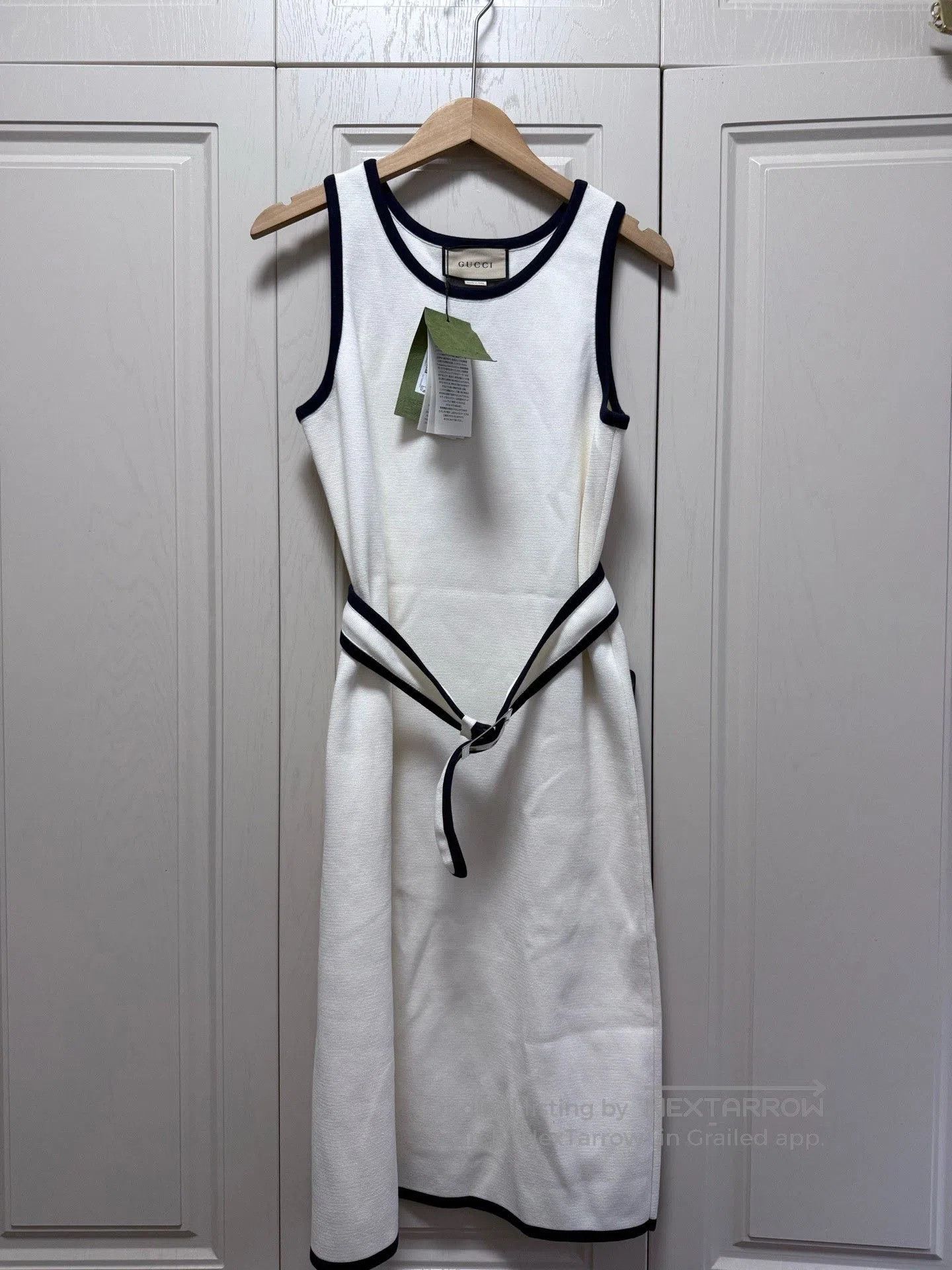 Gucci Gucci White Navy Trim Round Neck Dress. Size L / US 10 / IT 46 - 1 Thumbnail