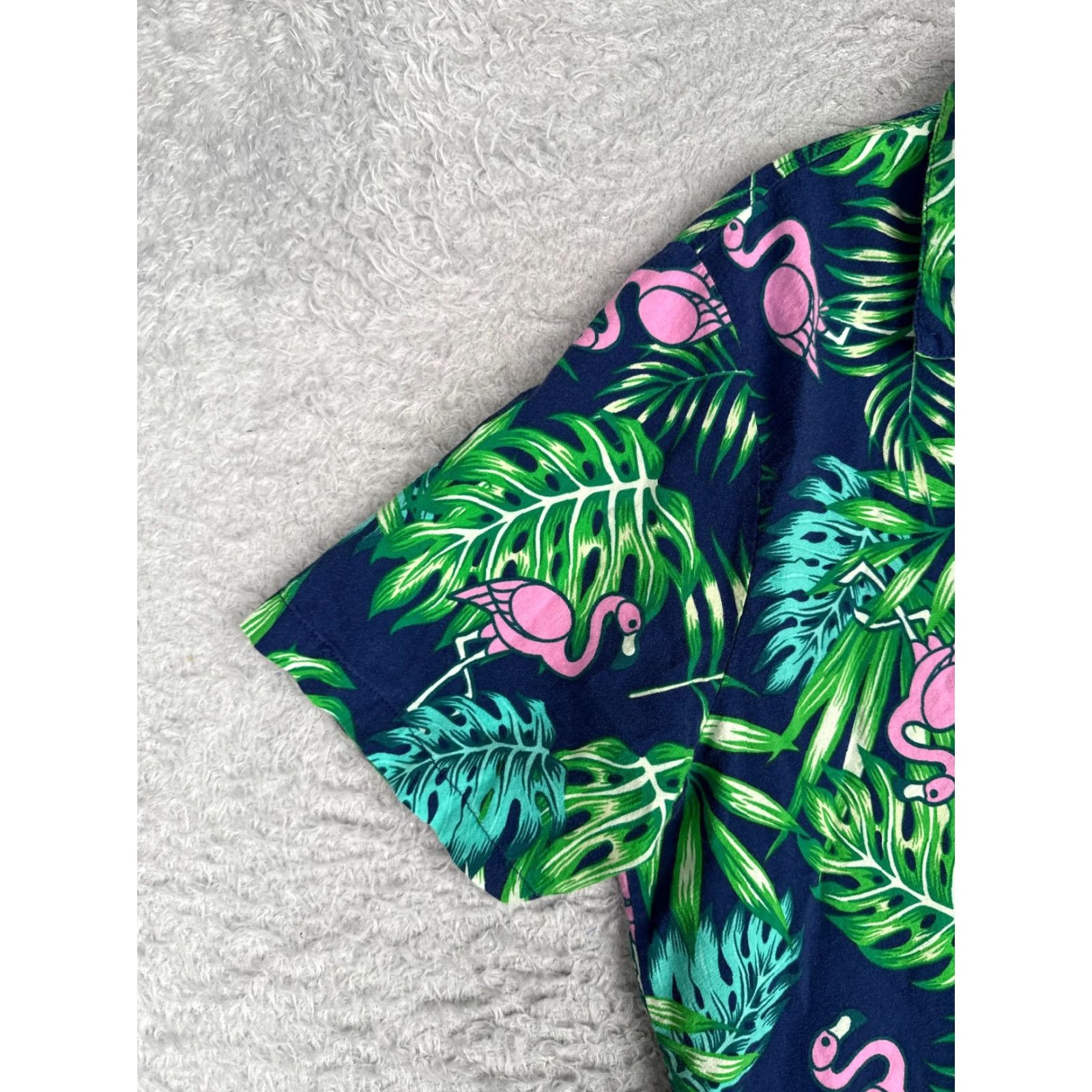 Vintage IML Shirt Adult Medium Blue Green Floral Flamingo AOP Hawaiian Cotton Blend Shirt Casual Men's 90s? Size US M / EU 48-50 / 2 - 3 Thumbnail