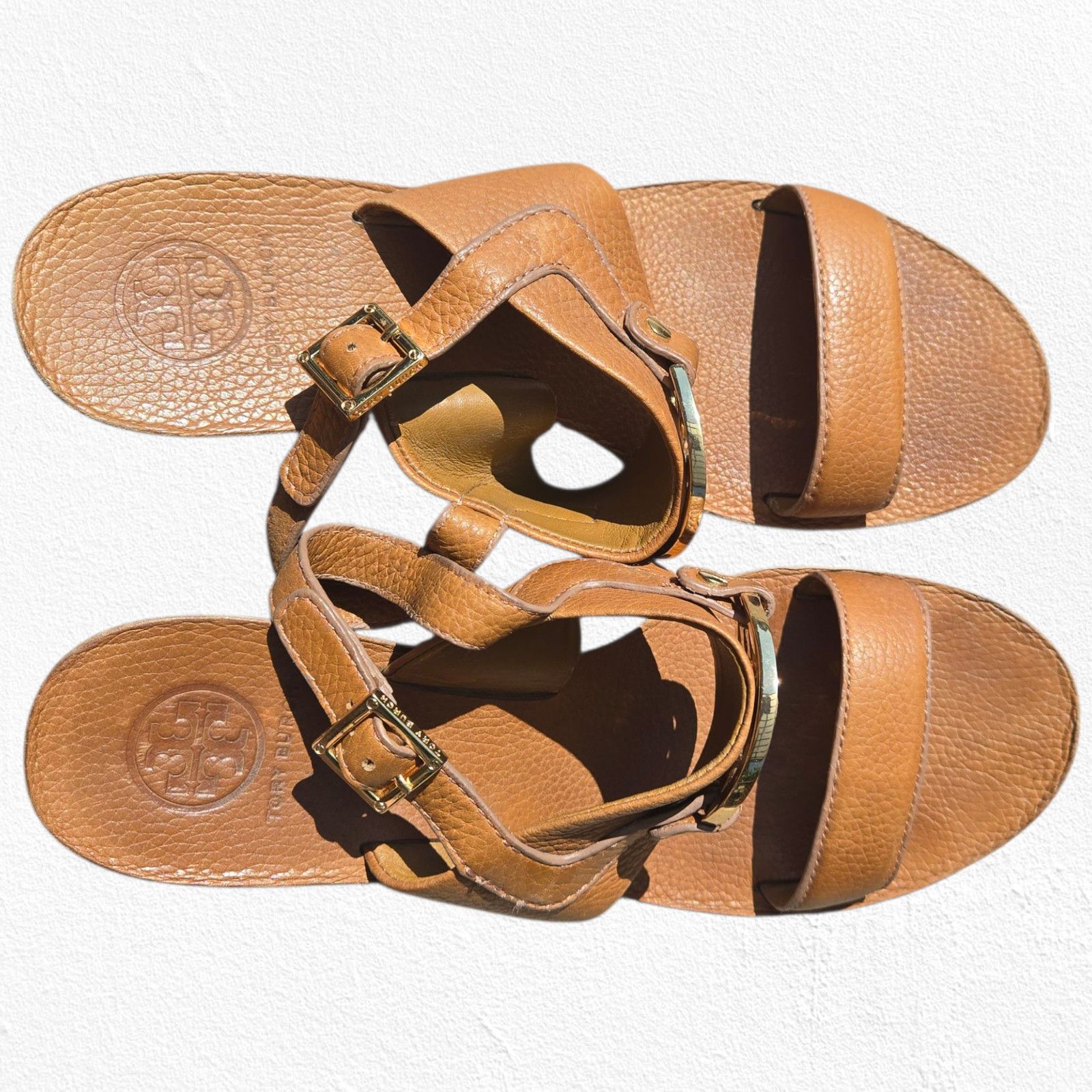 Tory Burch Tory Burch Tan Leather Miller Wedge Sandals Heels Size 10.5M Size US 10.5 / IT 40.5 - 7 Thumbnail