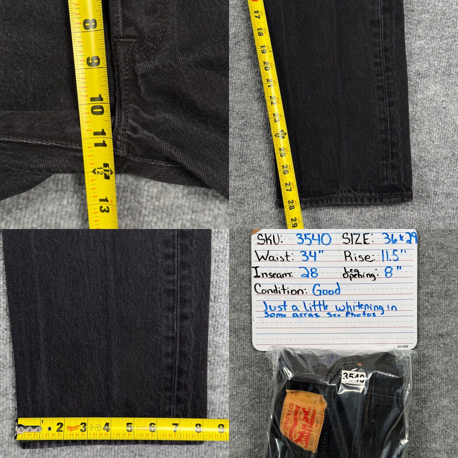 Levi's Vintage Levi's 501 Jeans Mens Denim Straight Leg Button Fly Black 34x28 Regular Fit 501 XX W34 L28 Retro Y2K Vintage Size US 34 / EU 50 - 9 Thumbnail