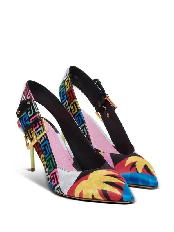 Balmain o1s1wg111225 Monogram-Print Satin Pumps in Multicolor Size US 10 / IT 40 - 2 Thumbnail