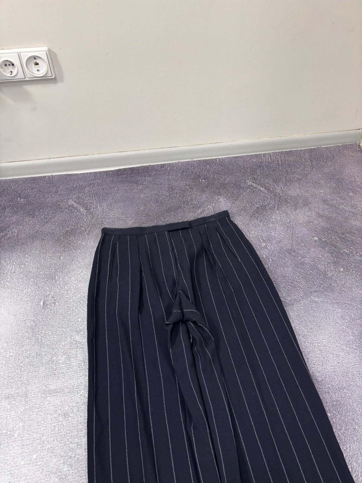 Armani Collezioni Armani Collezioni Women’s Navy Blue Striped Wool Pants Size 32" / US 10 / IT 46 - 4 Thumbnail