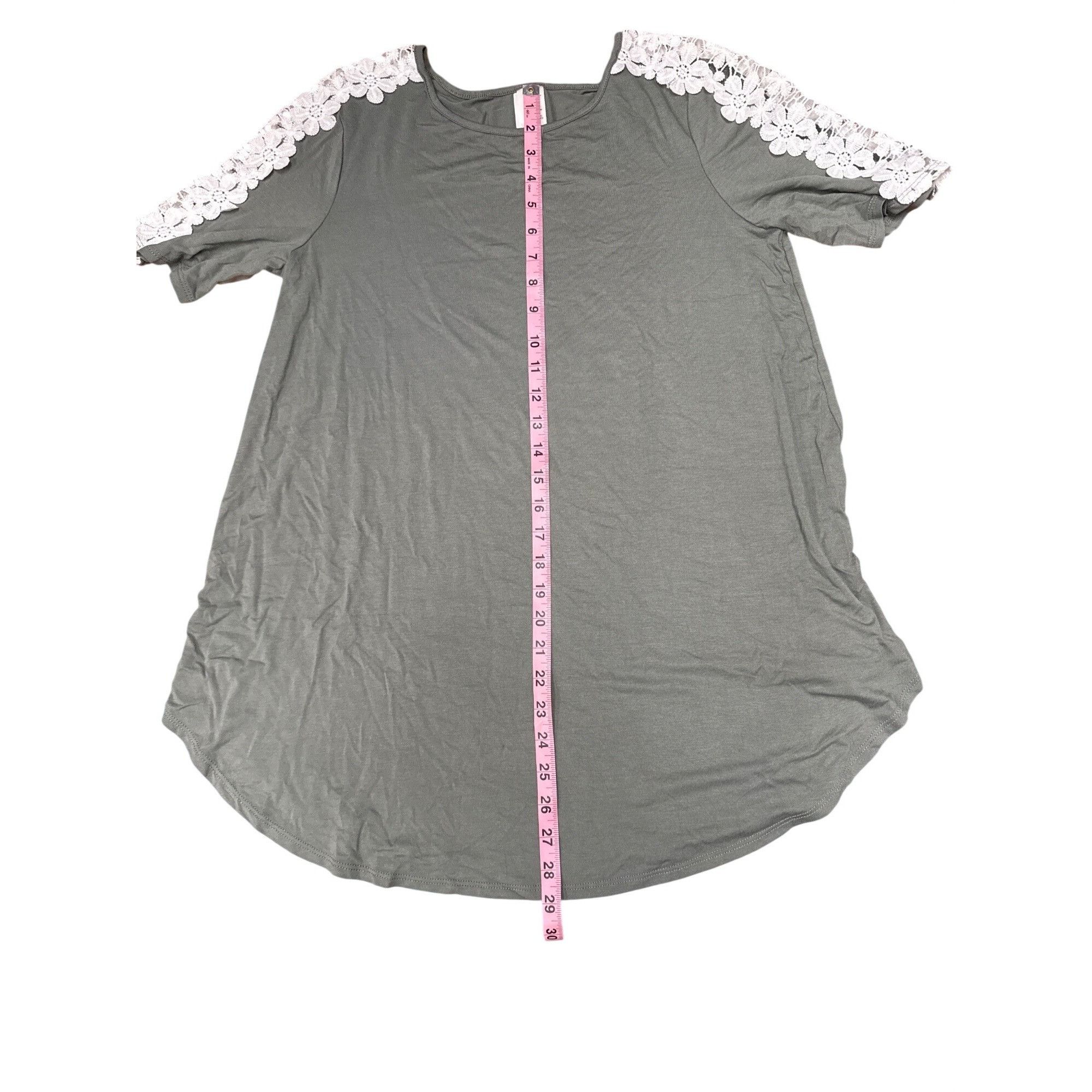 Other Lace Shoulder Olive Green Tunic Top M Short Sleeve Floral Cr Size M / US 6-8 / IT 42-44 - 5 Thumbnail