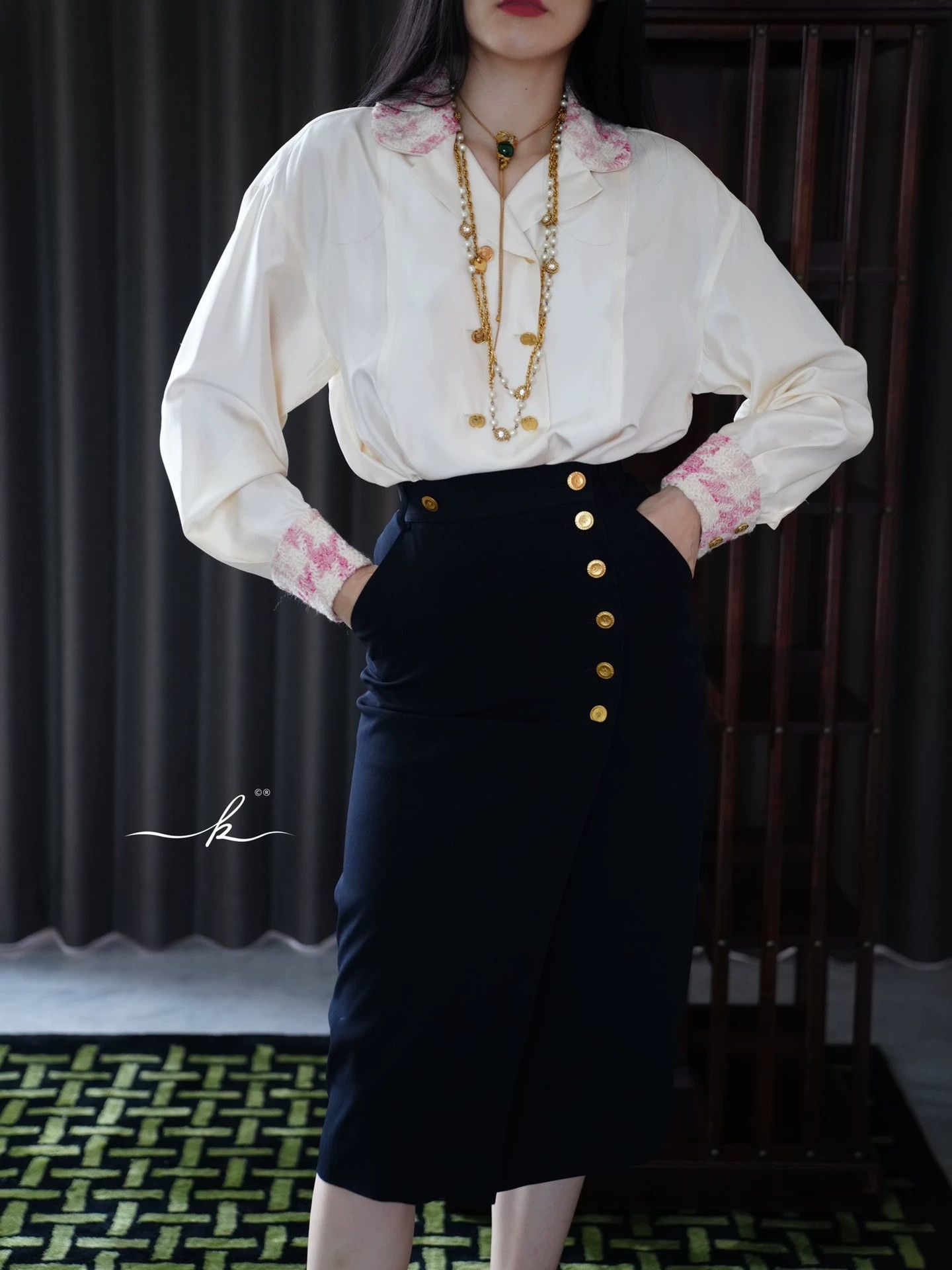 Chanel Chanel Vintage Cream Silk Pink Tweed Oversized CC Shirt FR40 Size M / US 6-8 / IT 42-44 - 9 Thumbnail